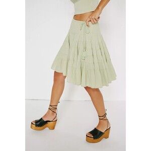Free People Many Layers Solid Mini Skirt Tiered Low Rise Cotton S New 284707